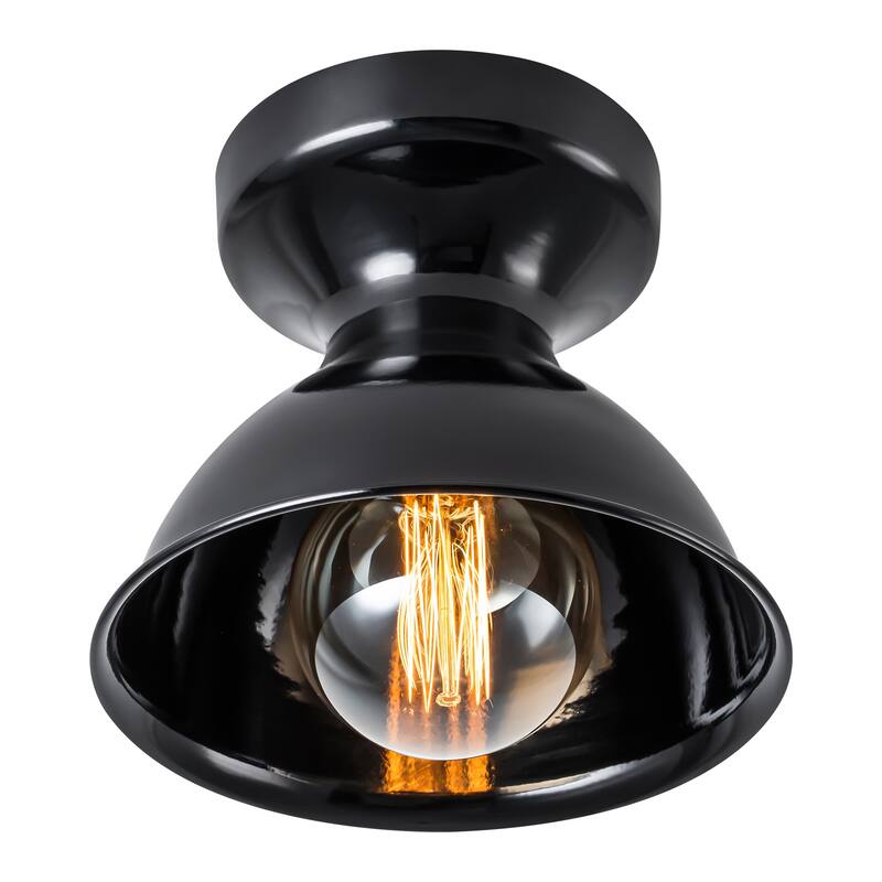 1-Light 8.4 in. Polished Modern Industrial Bowl Dome Small Semi-Flush Mount Light - 8.4 in. W x 7 in. H