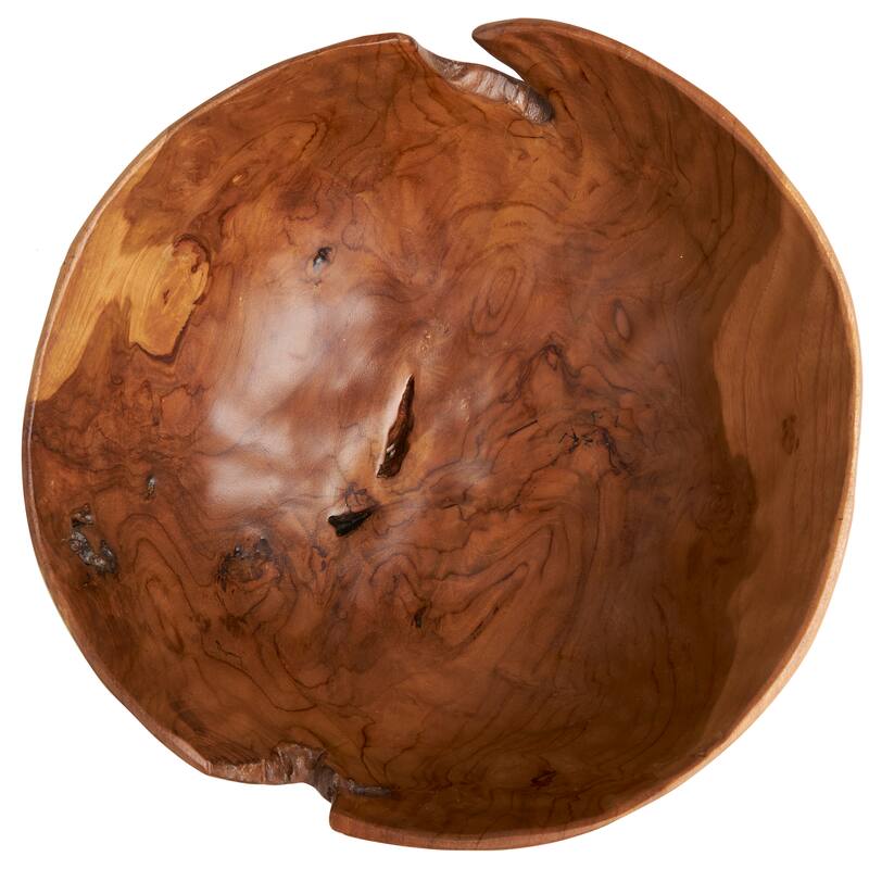 Brown or Black Teak Wood Handmade Decorative Bowl with Natural Grooves