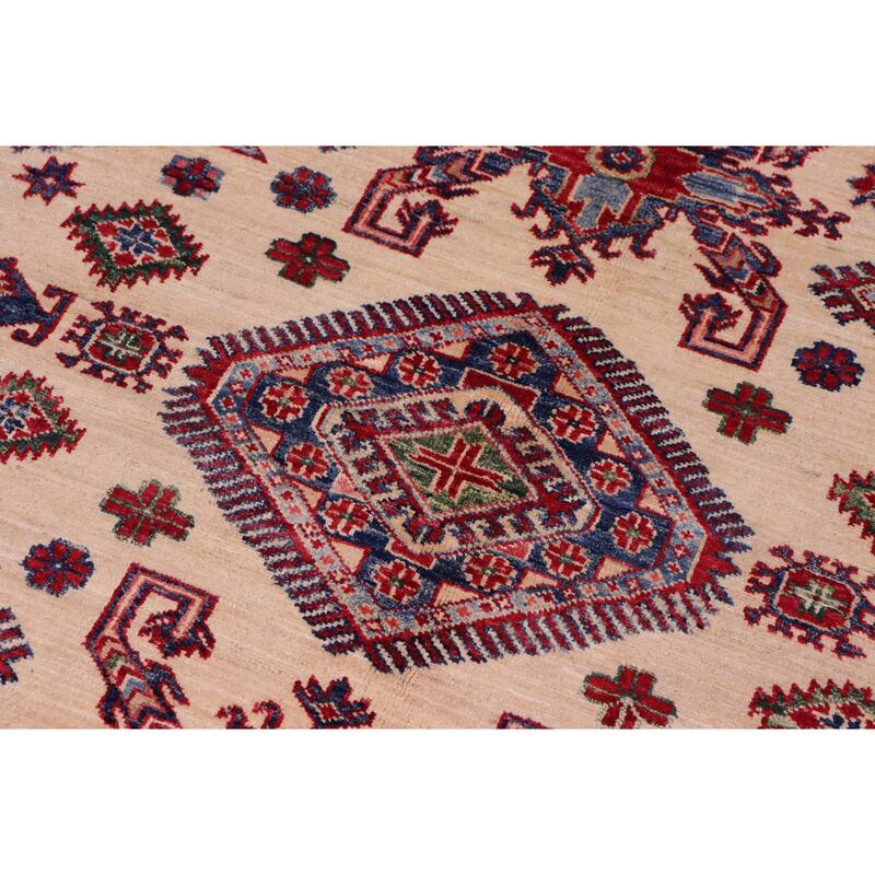 Rustic Super Kazak Zaira Beige/Red Hand Knotted Wool Rug - 8'1'' x 9'7''