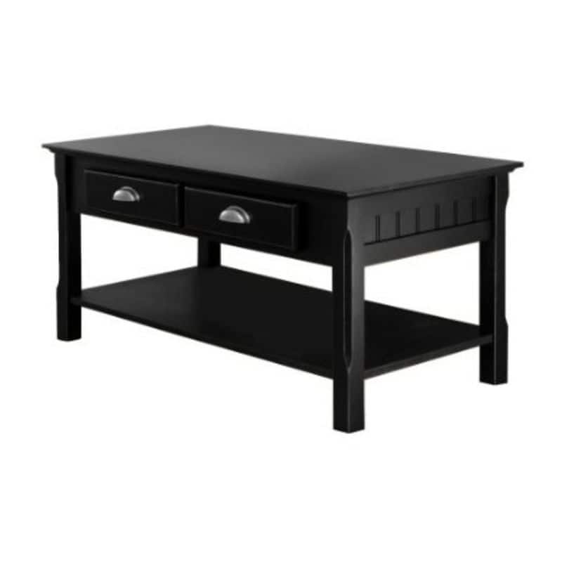 Country Style Black Wood Coffee Table with 2 Storage Drawers - 18.3"H x 37.8"W x 18.1"D