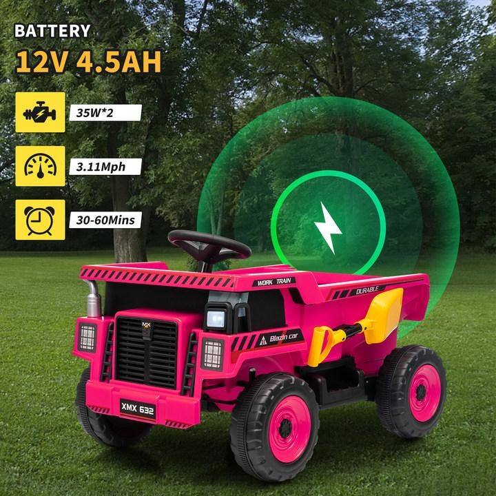12V Ride-On Dump Truck with Remote Control, Automatic Lift Bed, Shovel & Music Player – for Kids Ages 3–8