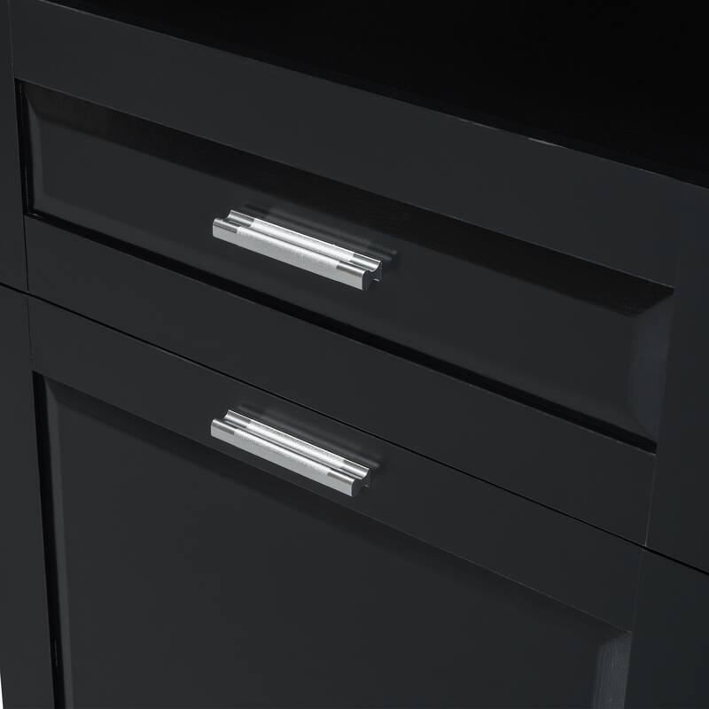 Freestanding Tall Bathroom Double Door Storage Cabinet with Removable Laundry Basket, Open Shelf, Drawer and Adjustable Shelf