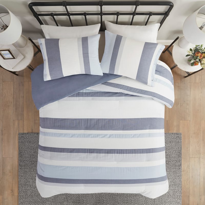 Madison Park Levi Blue/ Natural 3 Piece Jacquard Duvet Cover Set(Insert excluded) - Blue - King - Cal King