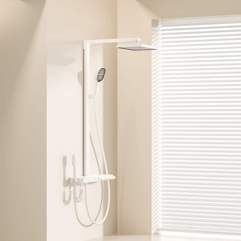 Wall Mounted Digital Display Thermostatic Shower System, 4-function Rain Shower Head - White