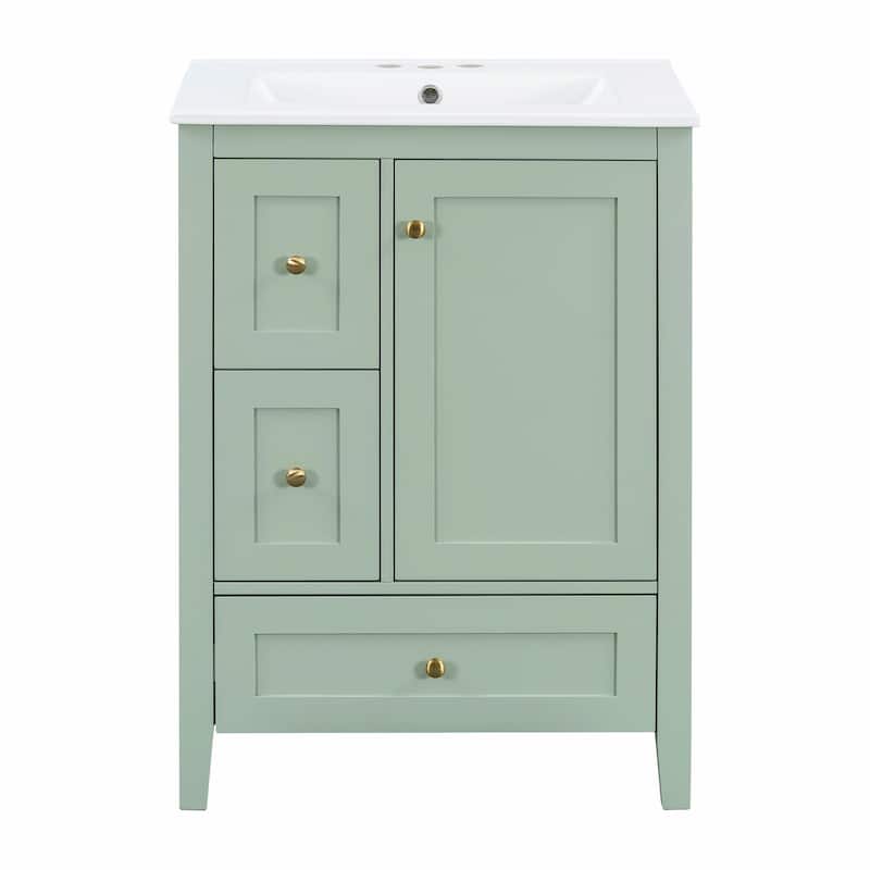24-Inch Bathroom Vanity with Storage, Adjustable Shelf, Removable Dividers