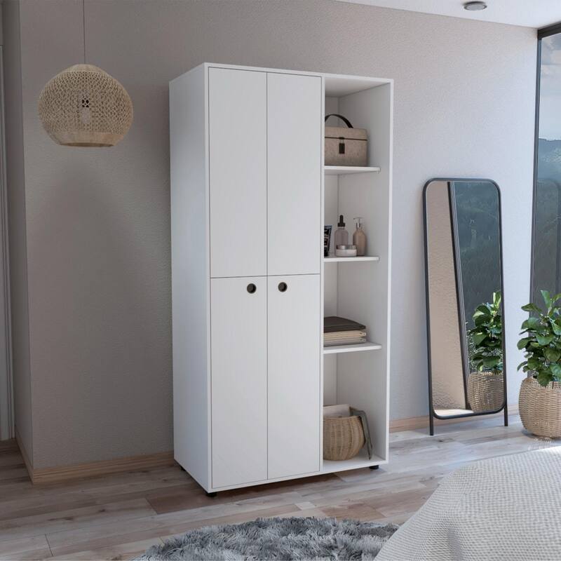 Misuri Wardrobe Armoire, Double Door, Drawer - N/A - White