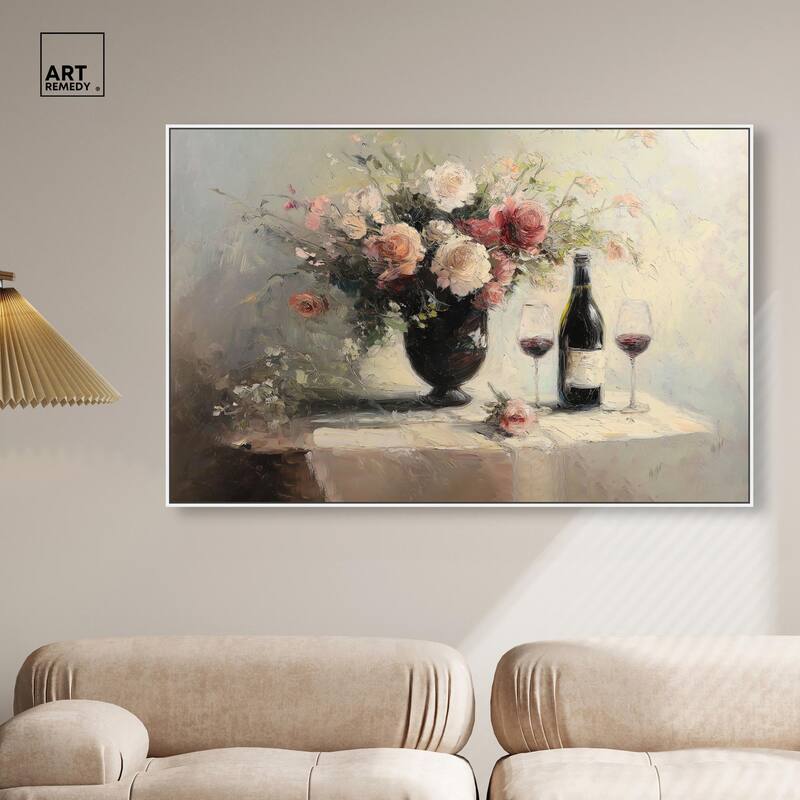 Roses and Red Wine Canvas by Art Remedy