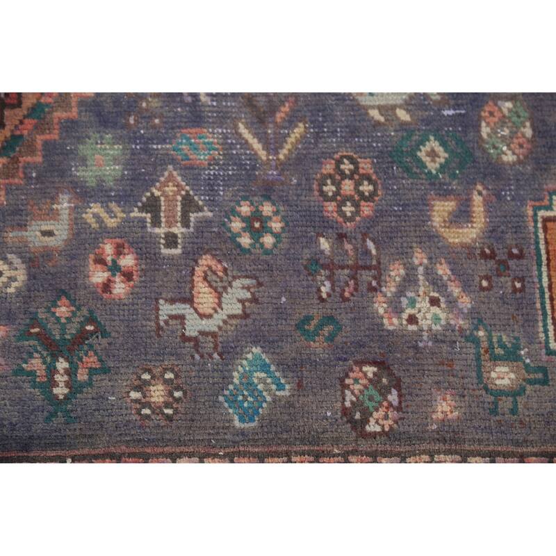 Geometric Joshaghan Persian Vintage Rug Hand-Knotted Wool Carpet - 6'7"x 9'10"