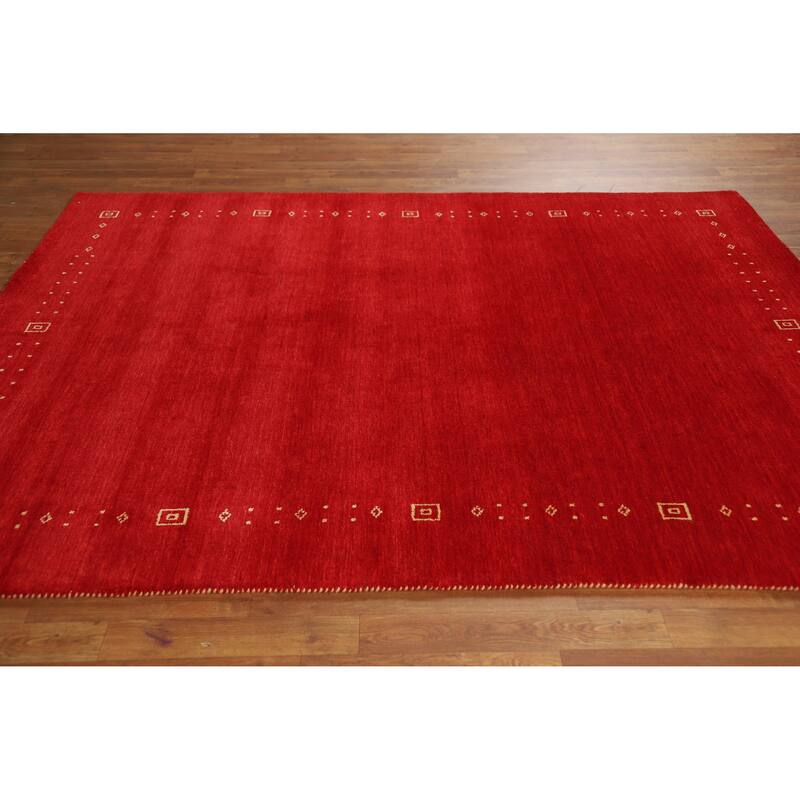 Tribal Red Gabbeh Indian Area Rug Hand-Knotted Wool Carpet - 5'10" x 7'9"