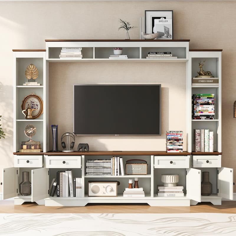 98.8" TV Stand Wall Unit with Bookshelves, Modern Entertainment Center Media Console with Adjustable Shelves & Cabinets