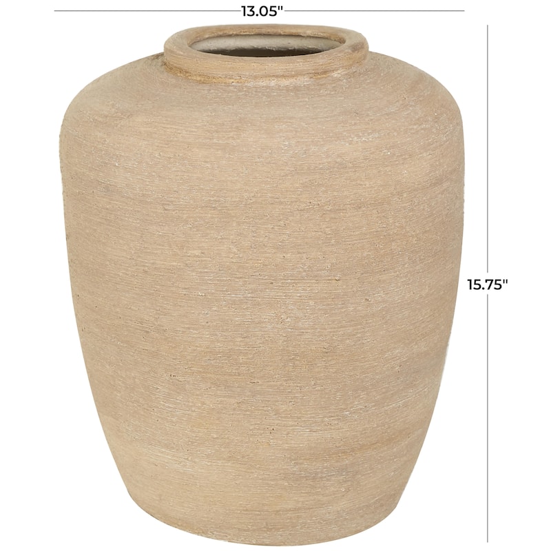 Ceramic Wide Textured Decorative Vase - Beige - Roche River Decor