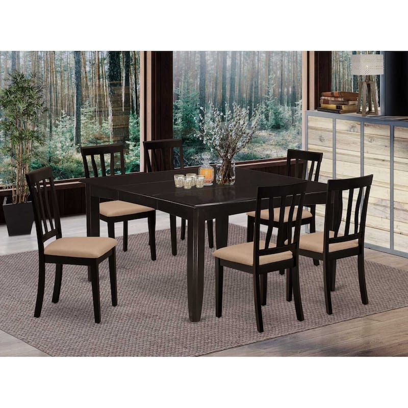 HomeStock 7-Piece Cappuccino Finish Solid Wood Top Dining Table with 6 Chairs with Lattice Back