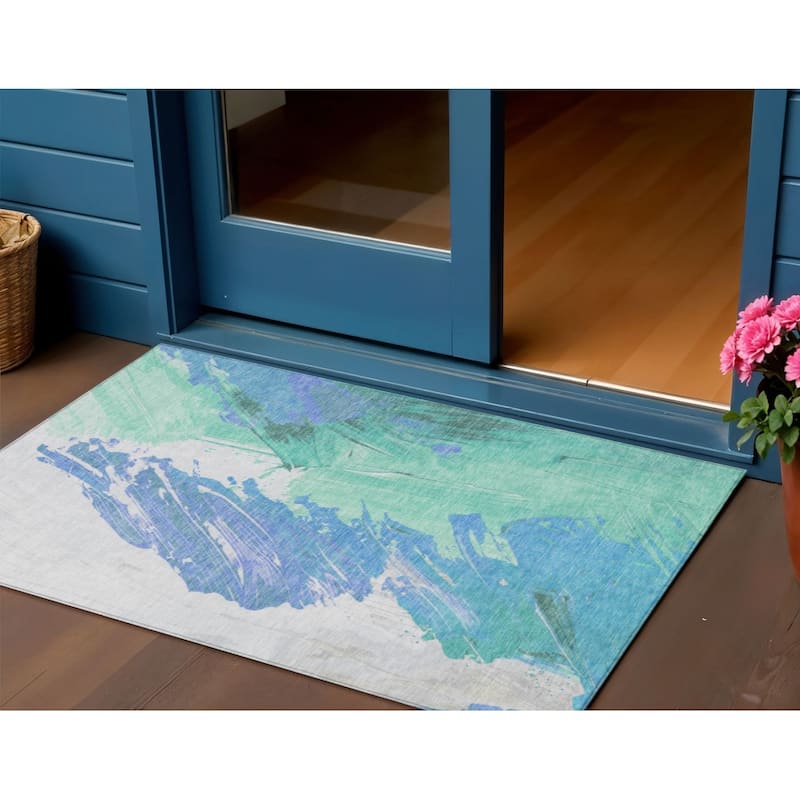 HomeRoots Abstract Transitional Rectangle Outdoor Rug - 3' x 5'