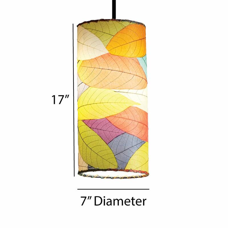 Handmade Cylinder Pendant, Cocoa Leaves Shade, 7 x 7 x 17 in. - 7 x 7 x 17