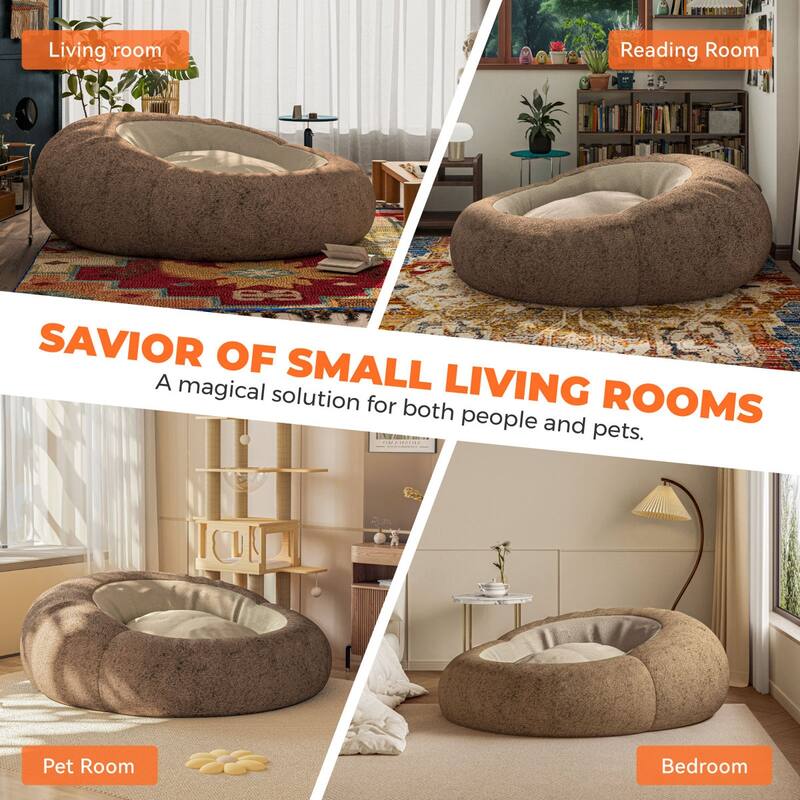 WOWMAX Oversized Bean Bag Floor Lounger Cozy Human Pet Bed, Washable Cover, 60"