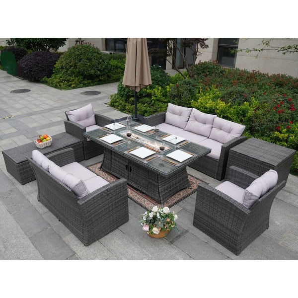 slide 2 of 13, Leavitt 7-Piece Patio Wicker Chat Set with Fire Pit Table and Rain Cover