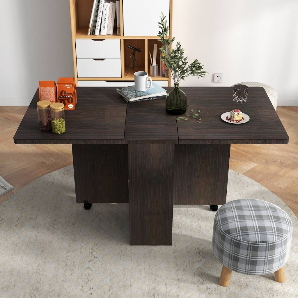 Folding Dining Table with 2 Tier Storage Rack, Space Saving