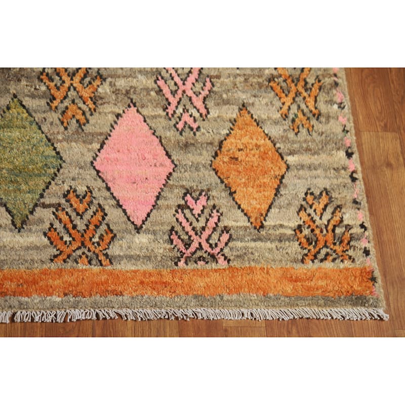 Geometric Moroccan Square Area Rug Hand-Knotted Wool Carpet - 5'9" x 6'4"