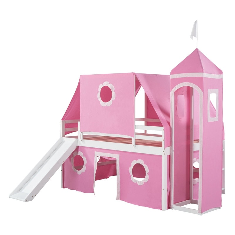 Kids bed with store slide and tent