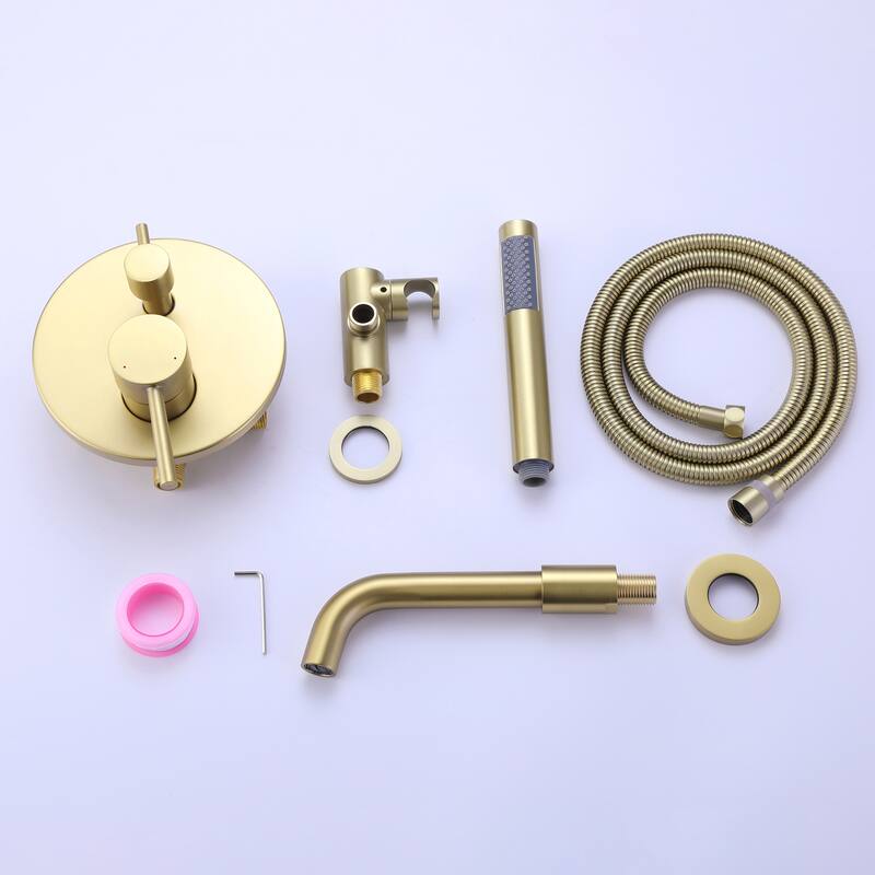Solid Brass 2 Handle Wall Mounted Roman Tub Faucet With Handheld Shower