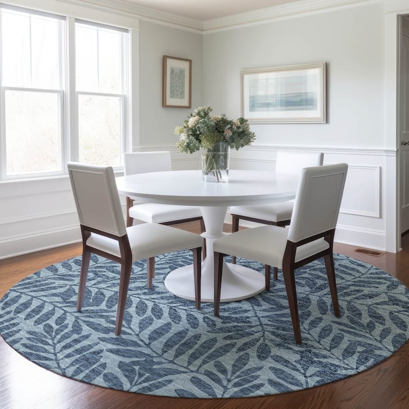 Premium Washable Super Soft Modern Fern Mayfield Rug - Blue - 8' x 8' - Round