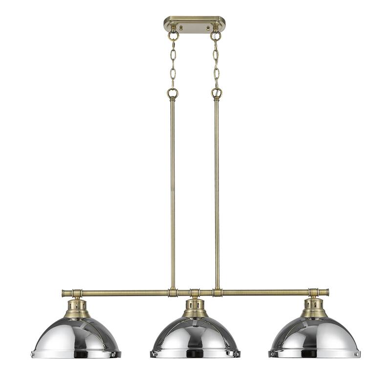 Yep by Golden Lighting Duncan 3-light Island Light in Aged Brass and Chrome shade