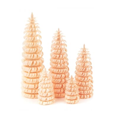set of 5 shaved wood marigold table top christmas trees 4“