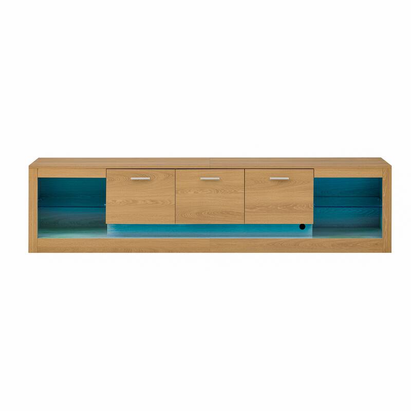 Modern LED TV Stand, for TVs up to 90'' with 6 Cabinets& 2 Open Compartments, for Living Room, Bedroom