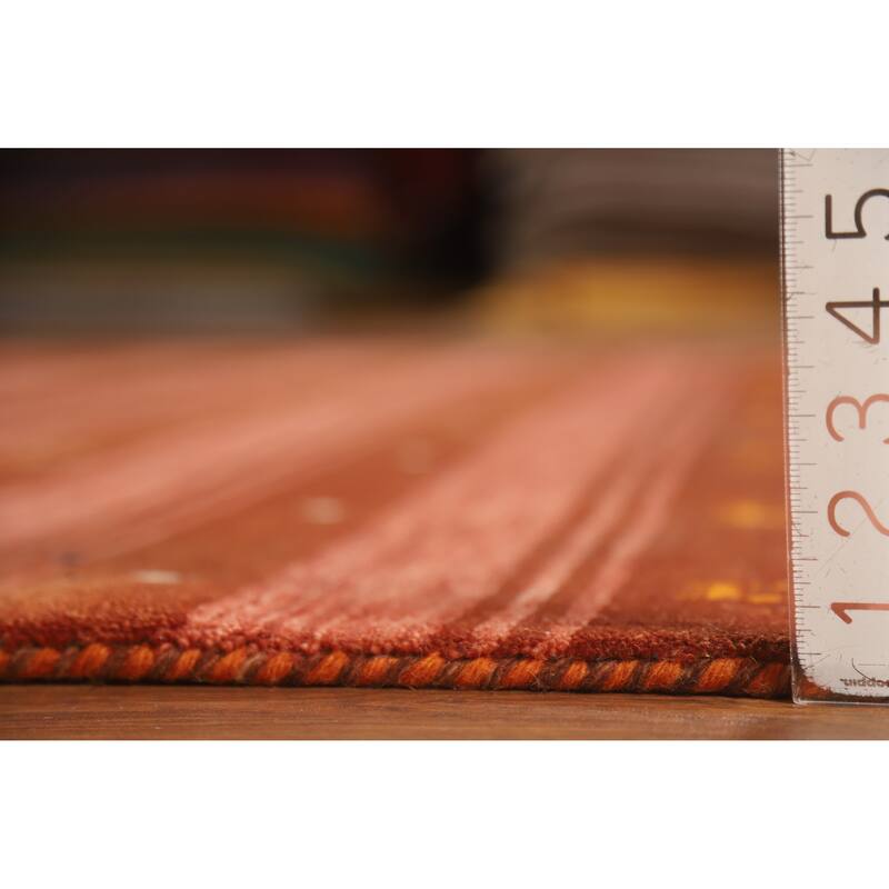 Hand Knotted Oriental 100% Wool Carpet Tribal Stripe Oranges & Rust Gabbeh Area Rug - 9' 9'' X 6' 9''