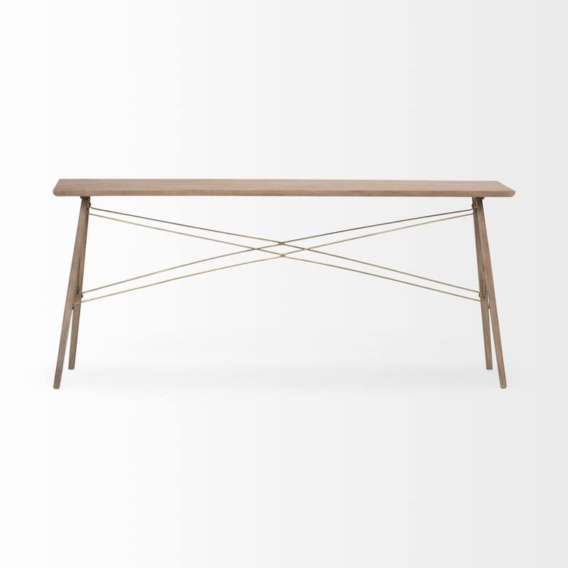 Modern Solid Mango Wood Console Table with Gold Metal Cross for Living Room or Office - 66”L x 16”W x 28.8”H
