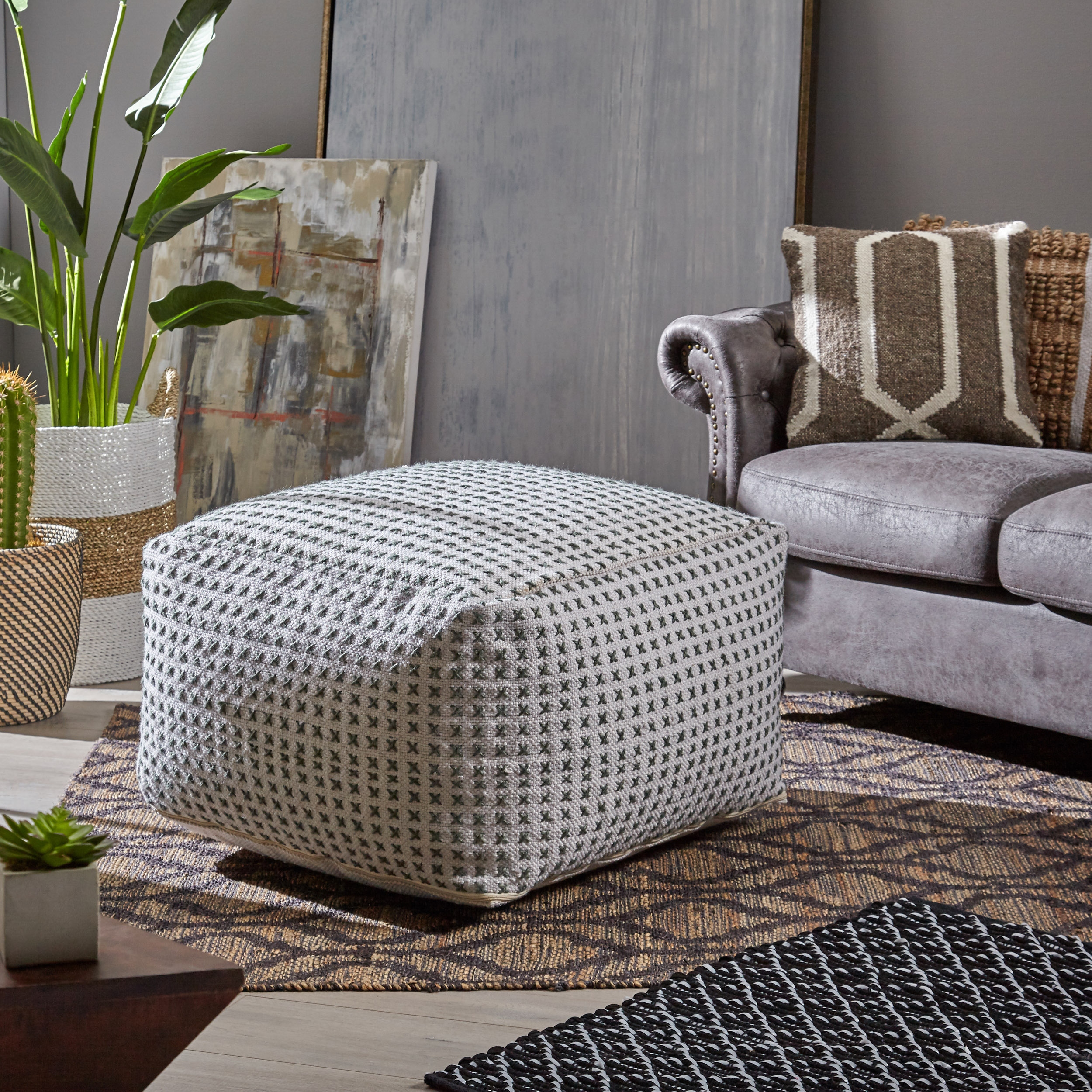 Cream pouf ottoman deals