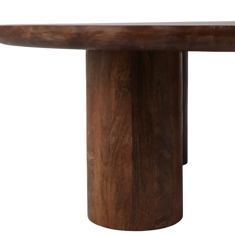 Round Natural Wood Coffee Table Modern Design Solid Cylindrical Legs