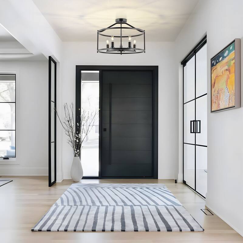 Starsky 5-Light Farmhouse Drum Flush Mount With Open Cage