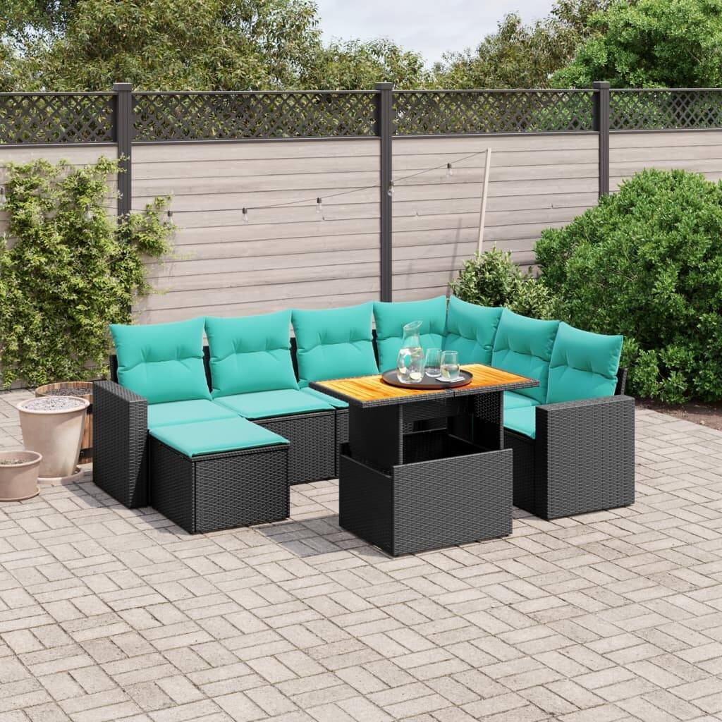 vidaXL Patio Sofa Set with Cushions Outdoor Furniture 8 Piece Poly Rattan - 21.7 x 24.4 x 27.2