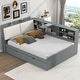 preview thumbnail 10 of 14, Full Size Wood Platform Bed with Trundle, Shelves and Storage Headboard, White