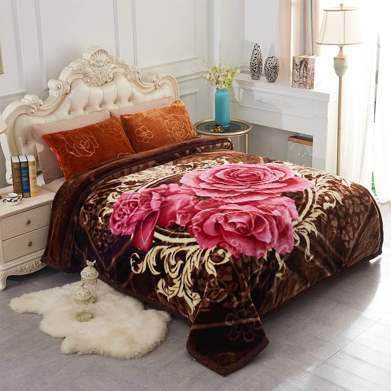 Floral & Animal 2-Ply Heavy Raschel Blanket 85" X 95"
