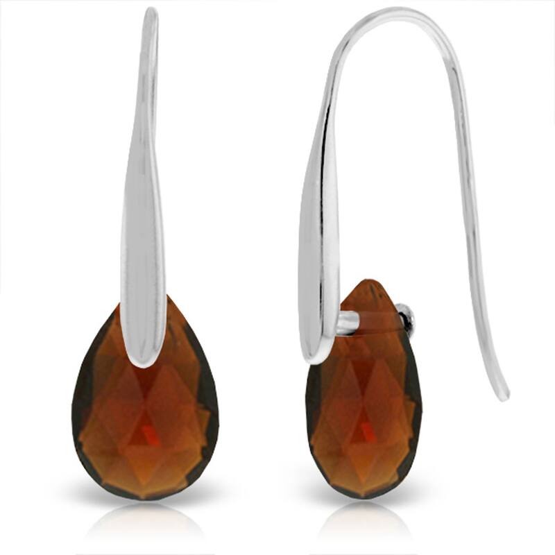 14K Solid Gold Fish Hook Earrings w/ Dangling Briolette Garnets - White