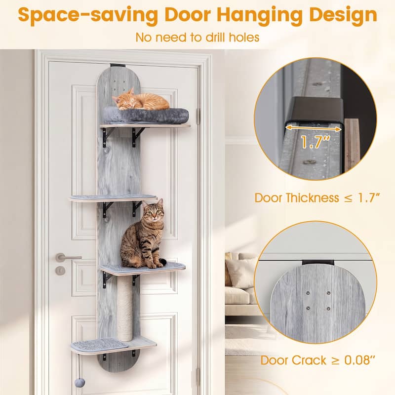 Gymax Door Hanging Cat Climber w/Plush Bed Scratching Post Carpeted