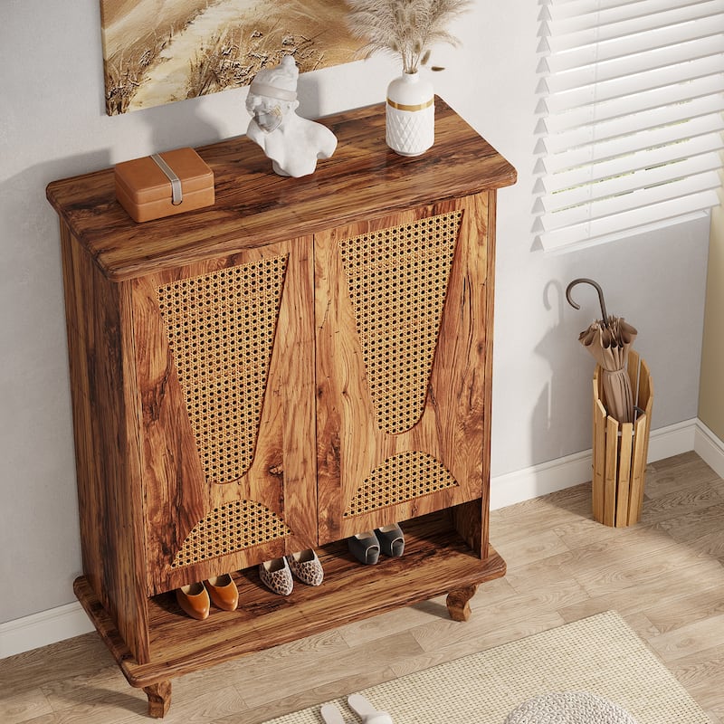 25-Pair Rattan Shoe Cabinet, Shoe Rack Organizer Cabinet - 30" wide
