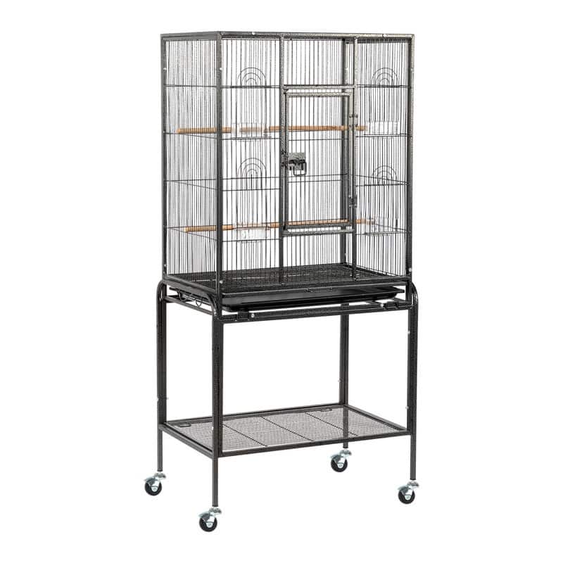 53" Large Flight Bird Cage With Rolling Stand & Storage Shelf For Parrots Lovebird Cockatiel Parakeets - Black