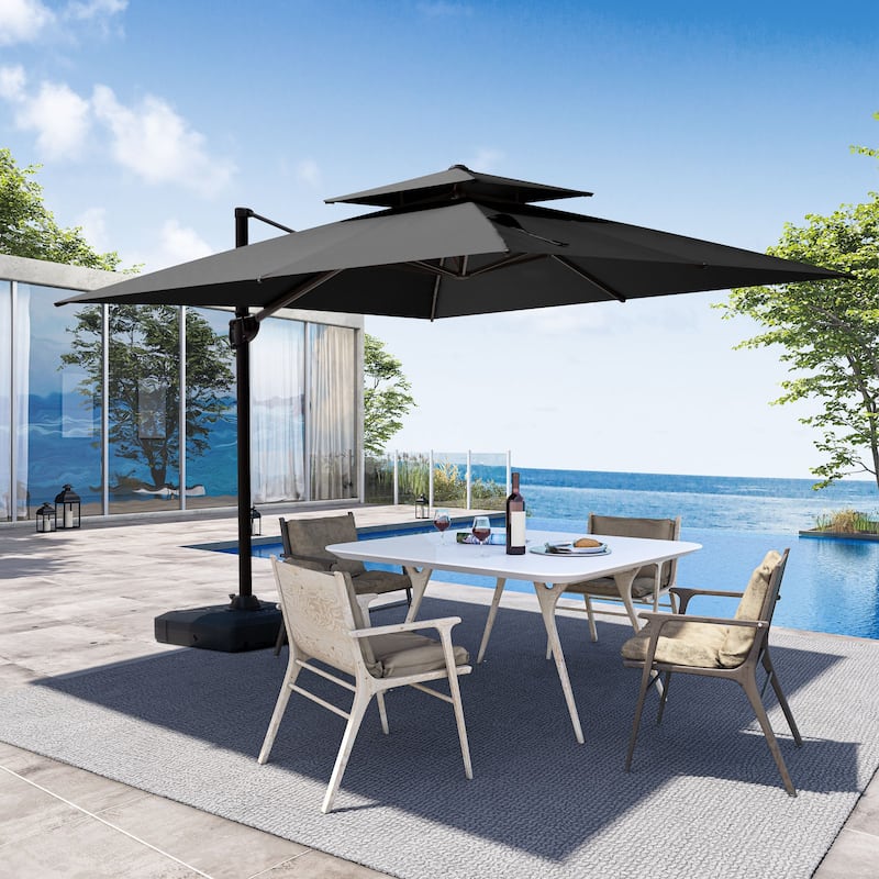 Pellebant Outdoor Patio Cantilever Offset Umbrella 11 ft Double Top - Black-NoBase