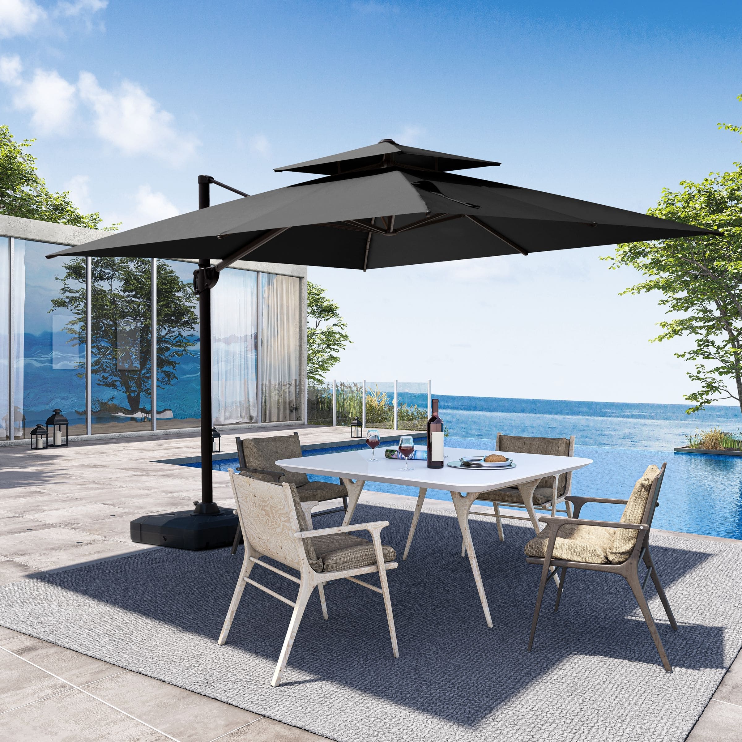 best choice products patio umbrella offset 11 10ft Solar LED Cantilever Hanging Market Umbrella, 8 Sturdy Ribs, Easy Adjustment This durable patio umbrella and base is perfect for gardens Berkley Jensen 11' Offset Umbrella