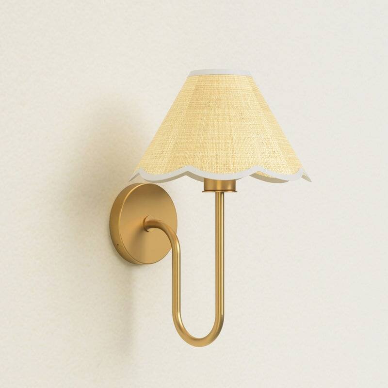 Mysa Wall Light Sconce - Metal, Raffia & Natural Beige, Gold Wall Sconce for Bedroom or Bathroom in Modern, Mid-Century Style