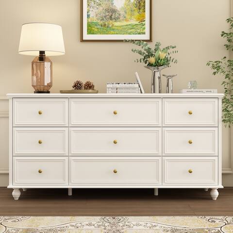 FAMAPY 9 Drawer 63'' W Dresser White Chest Srorage Cabinet Lacquer