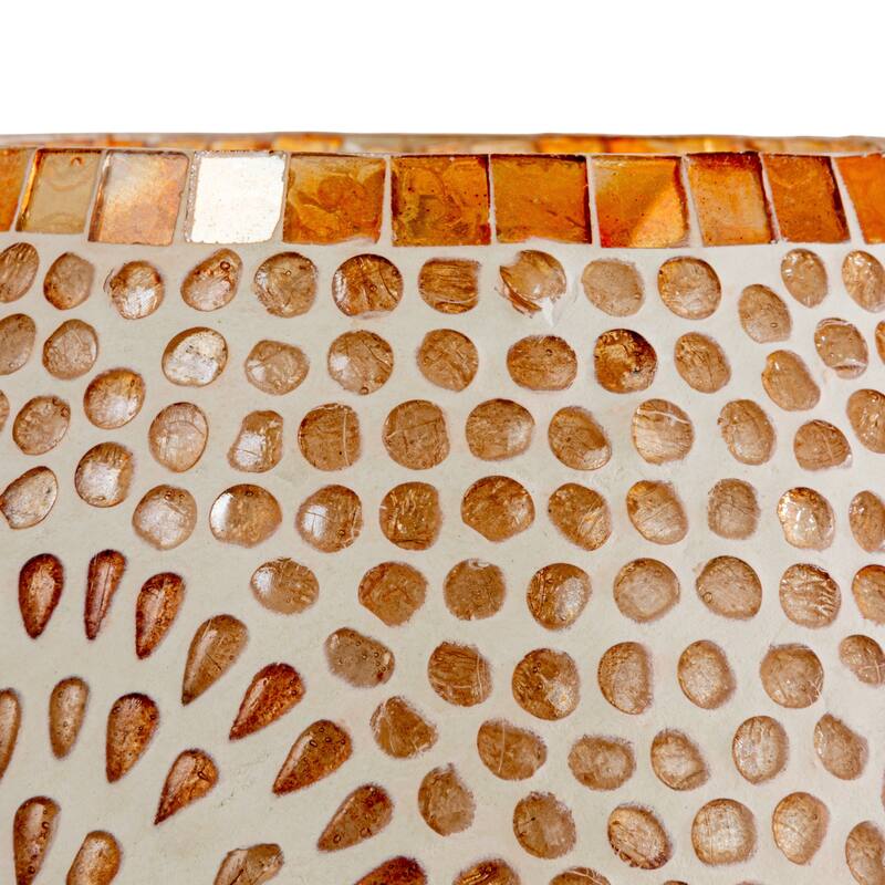 Glass Mosaic Table Lamp with Inline Switch, Copper Finish, White - 9.0"L x 9.0"W x 9.0"H