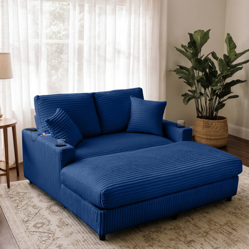 GDFStudio - Polyester 50.9" Loveseat Chaise with Cup Holders