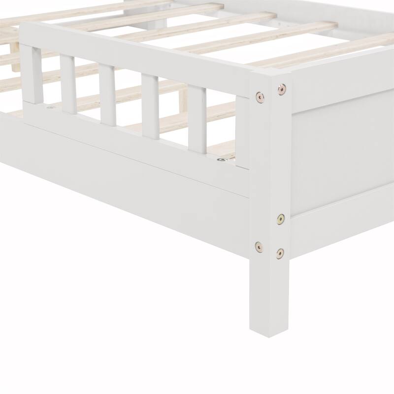 Full Size Pine Bed w/ Bookcase Headboard ,LED Sensor Light, Guardrails