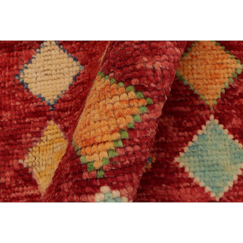 Eclectic Balochi Stevens Red/Blue Hand Knotted Wool Rug - 3'3'' x 5'0''