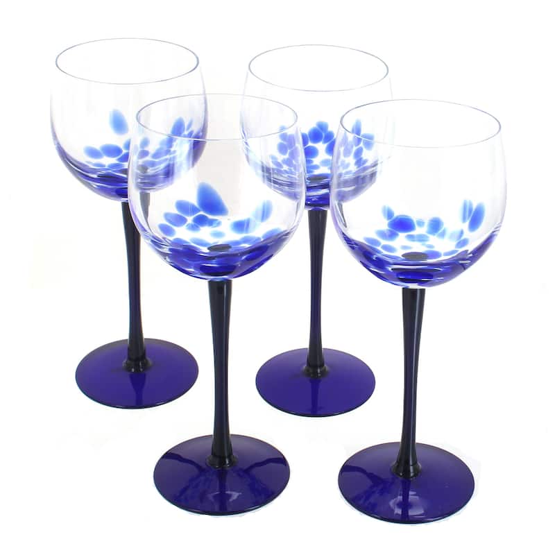 Blue Rose Polish Pottery Hand blown Large Wine Glass Set - Cobalt