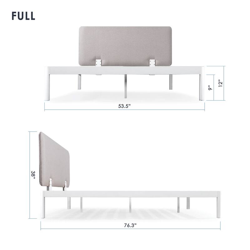 KERT Metal Platform Bed with Fabric Headboard Oak Grey By Crown Comfort